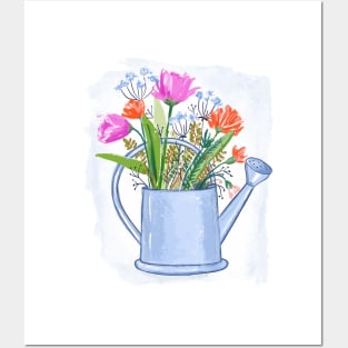 Denizko Flowers in watering can Posters and Art